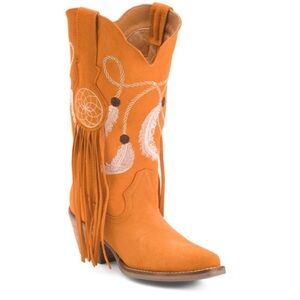 Dingo Orange Suede Leather Fringe Boots